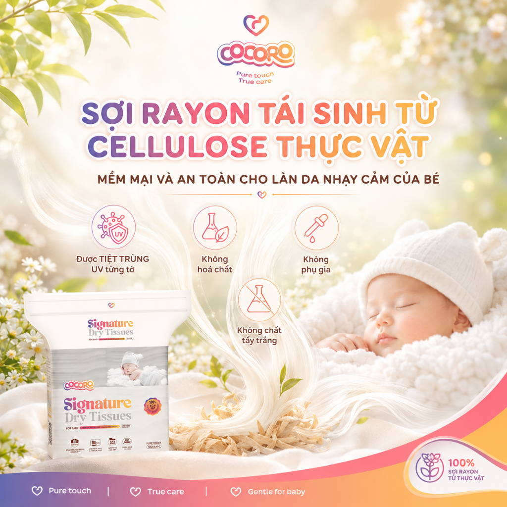 [MUA 2 TẶNG 2] Khăn Khô Đa Năng Cocoro Signature Cho Bé - Tiệt Trùng UV Từng Tờ, Siêu Mềm - 160 tờ/bịch