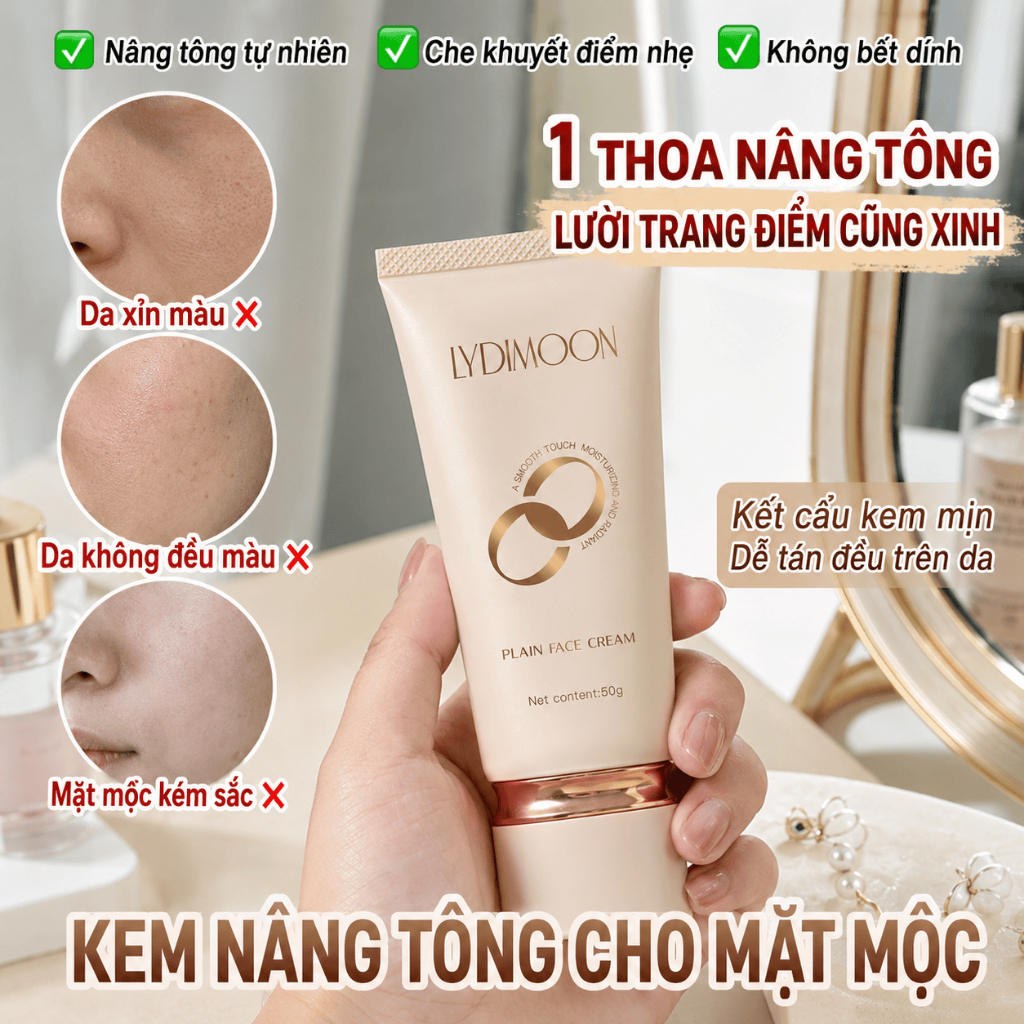 Kem Lười Nâng Tone LYDIMOON 50g, Che Khuyết Điểm, Dưỡng Ẩm, Làm Sáng Da, Đều Màu Da, Nâng Tone Tự Nhiên, Giữ Lớp Makeup