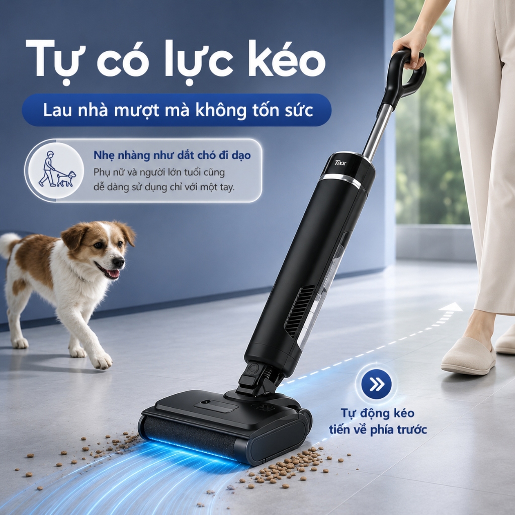 TIXX Máy hút bụi lau sàn Không dây 2600mAh nằm phẳng 180° Tự động vệ sinh máy hút bụi cầm tay