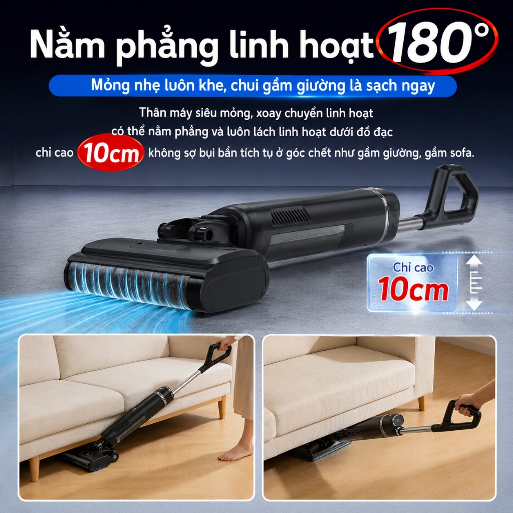TIXX Máy hút bụi lau sàn Không dây 2600mAh nằm phẳng 180° Tự động vệ sinh máy hút bụi cầm tay