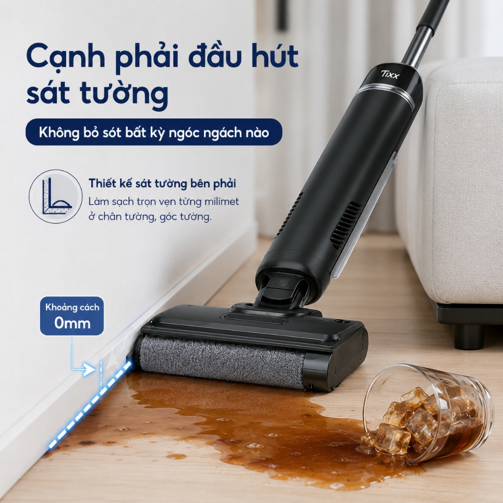 TIXX Máy hút bụi lau sàn Không dây 2600mAh nằm phẳng 180° Tự động vệ sinh máy hút bụi cầm tay
