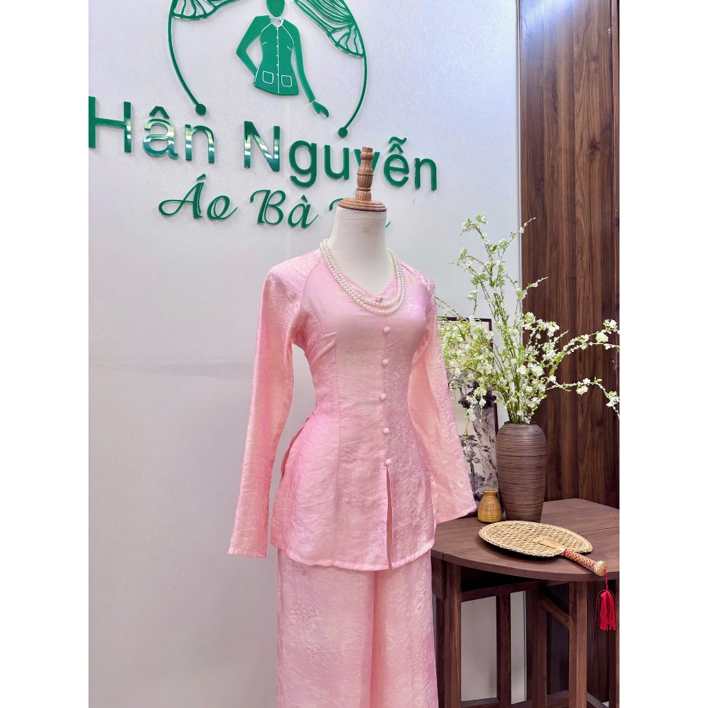 B.A207 - BÀ BA GẤM TƠ TENCEL ÁNH KIM DỆT HOẠ TIẾT SANG MỊN CỔ TIM TAY DÀI ( QUẦN CÙNG CHẤT DÂY KÉO )