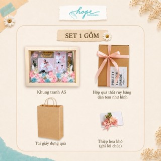 Set hộp quà khung ảnh hoa khô làm quà tặng gia đình, đồng nghiệp, bạn bè, kỷ niệm để bàn, treo tường