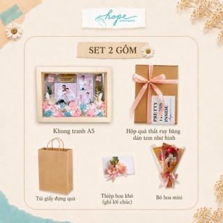 Set hộp quà khung ảnh hoa khô làm quà tặng gia đình, đồng nghiệp, bạn bè, kỷ niệm để bàn, treo tường
