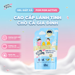 Nước Giặt Xả Pom Pom Active Túi 600ML - 2in1 Tiết Kiệm Dành Cho Cả Nhà, Sạch Thơm Mềm Vải, Hương Nắng Mai AT6