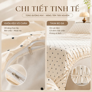 Bộ Chăn Ga Gối Cho Gia Đình, Bộ Vỏ Chăn Ga 4 Món Cao Cấp Chấm Bi Ga Giường Ga Bo Chun