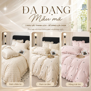 Bộ Chăn Ga Gối Cho Gia Đình, Bộ Vỏ Chăn Ga 4 Món Cao Cấp Chấm Bi Ga Giường Ga Bo Chun