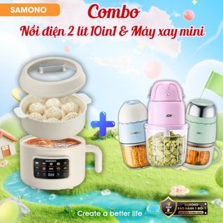 Combo Nồi Điện Đa Năng 10in1 Samono 2Lít DG07 và Máy Xay Thịt mini 0.3L SW-MC200S/ MFC600