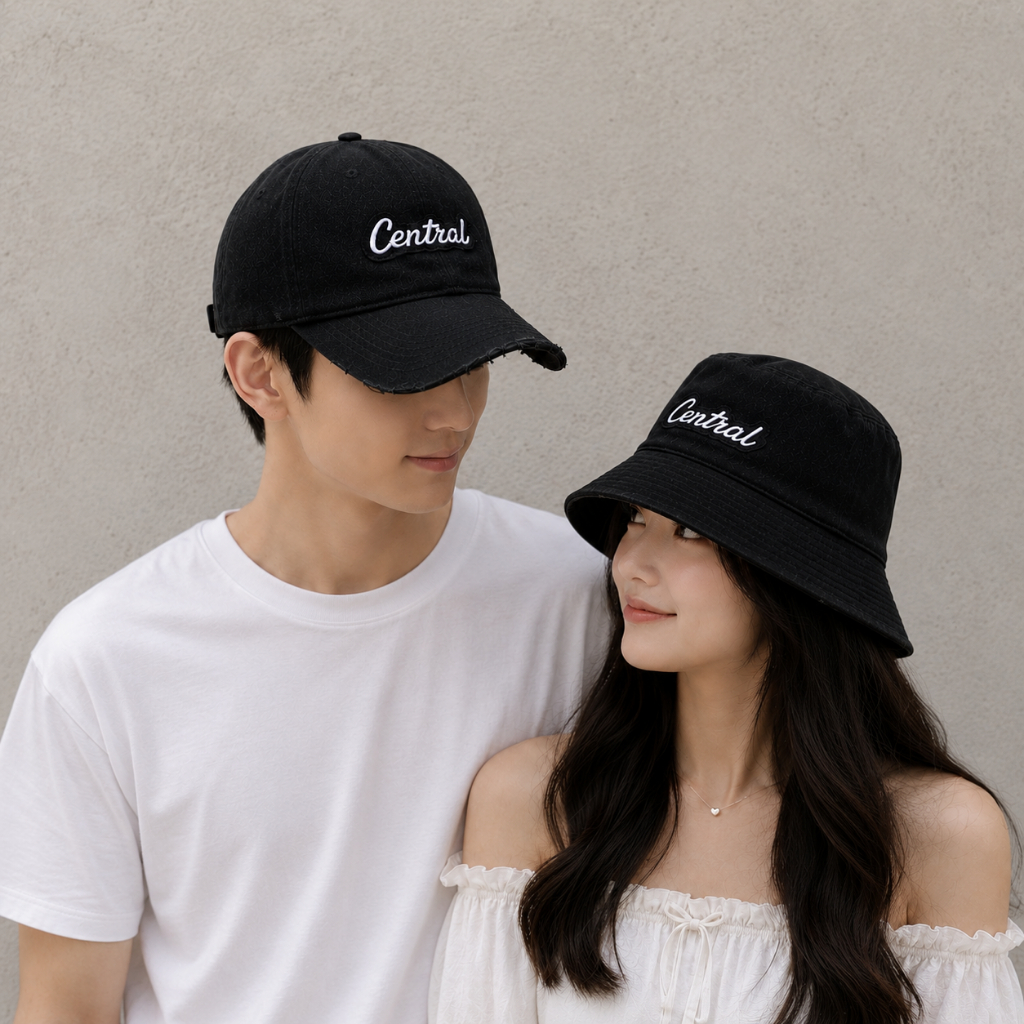 Combo 2 Mũ lưỡi trai Và Mũ Bucket Vành Cụp Thêu Chữ Central, Nón Cặp Đôi Chất Vải Kaki Thoáng Khí Thời Trang Nam Nữ