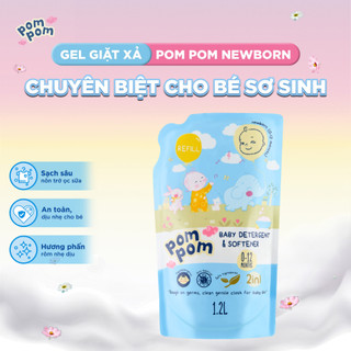 Nước Giặt Xả Pom Pom Newborn Túi 1.2L - Lành Tính Cho Bé Mới Lọt Lòng, Hương Phấn Rôm Dịu Nhẹ Không Gây Kích Ứng NB12