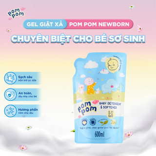 Nước Giặt Xả Pom Pom Newborn Túi 600ML - An Toàn Cho Bé Sơ Sinh, Sạch Sâu Vết Nôn Trớ, Hương Phấn Rôm Dịu Nhẹ NB6