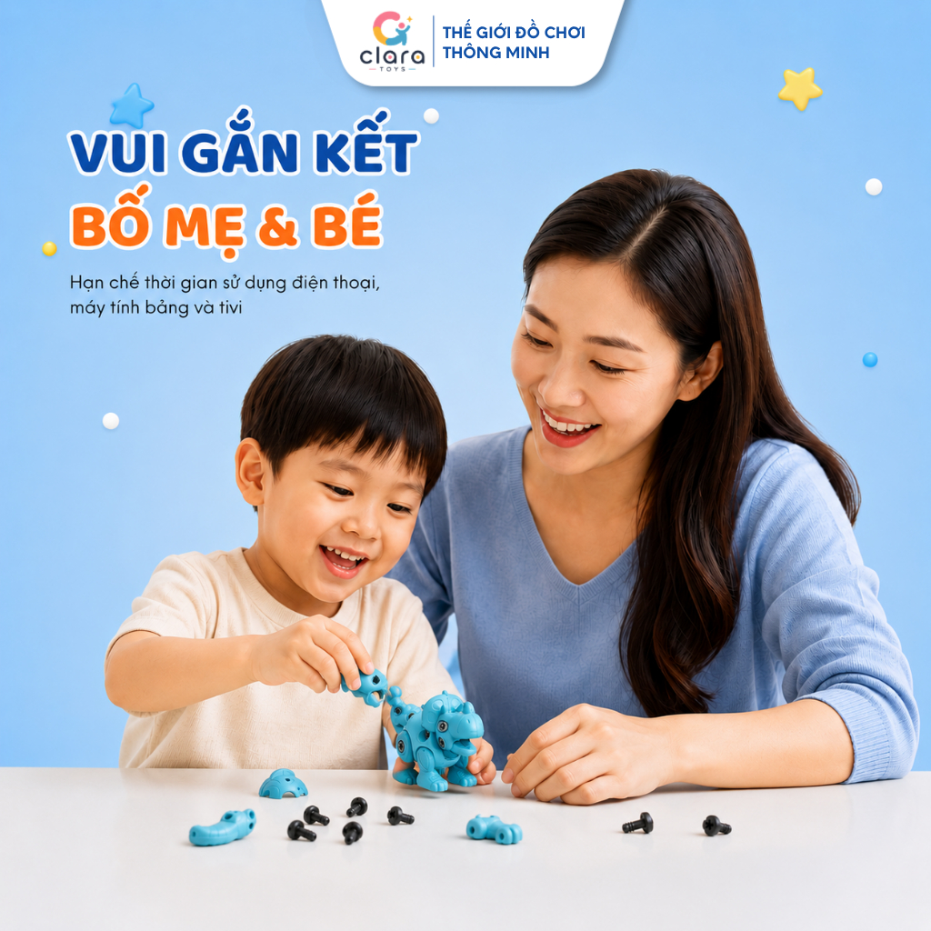 Đồ Chơi Lắp Ghép Khủng Long Clara Toys DCLG001 Màu Xanh Đồ Chơi Lắp Ghép Thông Minh Cho Bé Trai Bé Gái Phát Triển Tư Duy