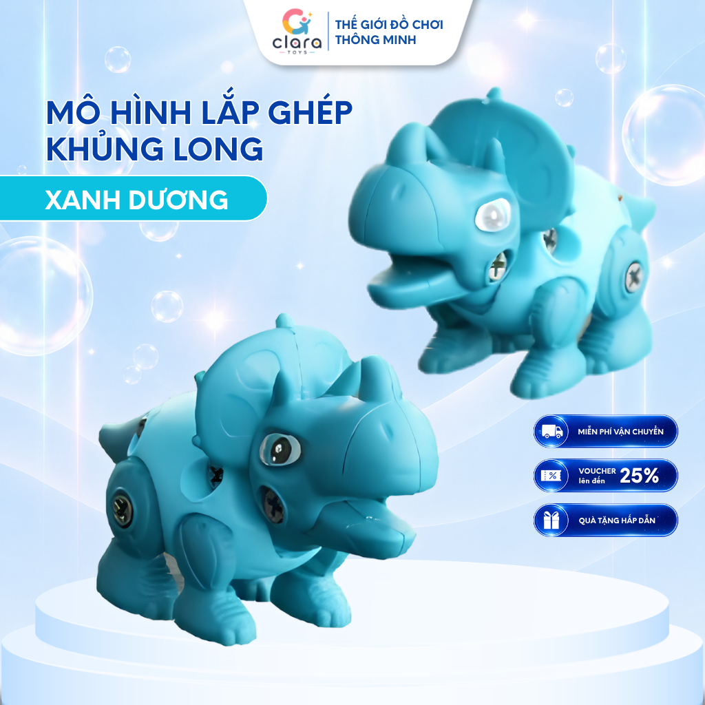 Đồ Chơi Lắp Ghép Khủng Long Clara Toys DCLG001 Màu Xanh Đồ Chơi Lắp Ghép Thông Minh Cho Bé Trai Bé Gái Phát Triển Tư Duy