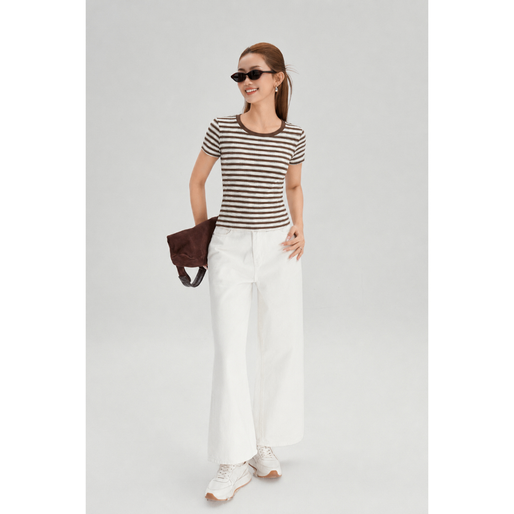 Áo Thun Babytee Nữ GUMAC Form Slim Tay Ngắn Cổ Tròn Basic Chất Gân Sọc Co Giãn Nhẹ Ôm Dáng Trẻ Trung LATG05050