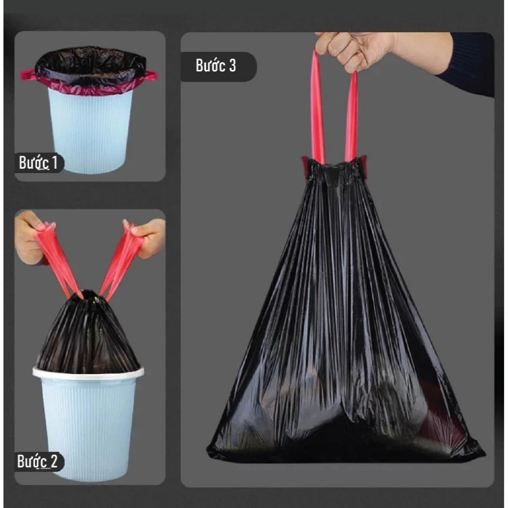 Túi Rác Dây Rút 5 Cuộn Siêu Bền Chống Rách Chống Rò Rỉ Dung Tích Lớn Túi Đựng Rác Gia Đình Tiện Lợi