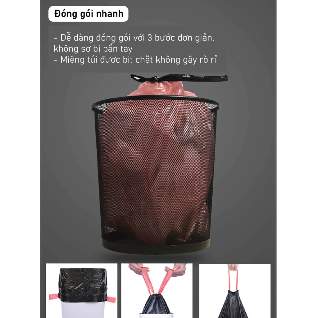 Túi Rác Dây Rút 5 Cuộn Siêu Bền Chống Rách Chống Rò Rỉ Dung Tích Lớn Túi Đựng Rác Gia Đình Tiện Lợi