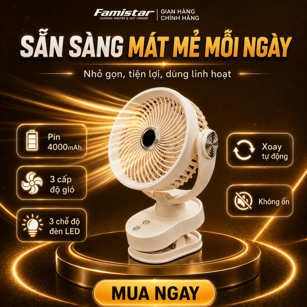 [BH 1 NĂM] Quạt Tích Điện, quạt tích điện mini, quạt kẹp bàn, quạt để bàn văn phòng, xoay + đèn led, gió mạnh, pin thật