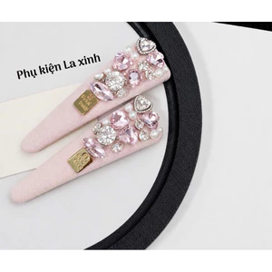 1 cái kẹp mái bấm tách tone hồng phấn phối đá sáng lấp lánh