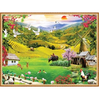 Tranh vải lụa dán tường phong cảnh thiên nhiên phòng khách, phòng ăn, phòng ngủ