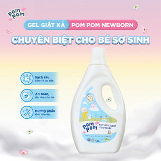 Nước Giặt Xả Pom Pom Newborn Chai 1.6L - Lành Tính Cho Bé Mới Lọt Lòng, Sạch Sâu Vết Nôn Trớ Ọc Sữa, Kháng Khuẩn NB16