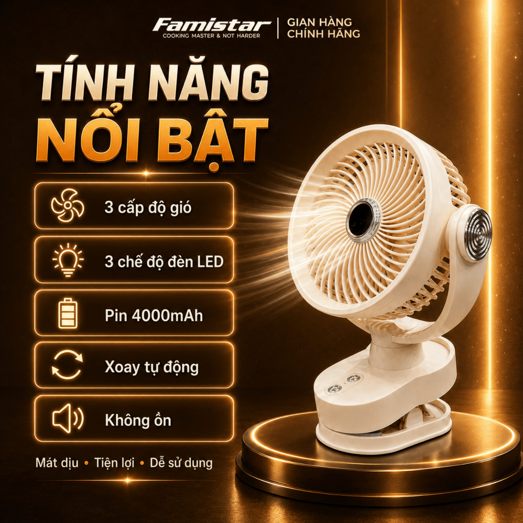 [BH 1 NĂM] Quạt Tích Điện, quạt tích điện mini, quạt kẹp bàn, quạt để bàn văn phòng, xoay + đèn led, gió mạnh, pin thật