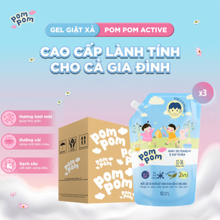 Nước Giặt Xả Pom Pom Active [2.7L x3] Siêu Tiết Kiệm Cho Cả Gia Đình Sạch Mới Thơm Mềm Vải Hương Nắng Mai AT27