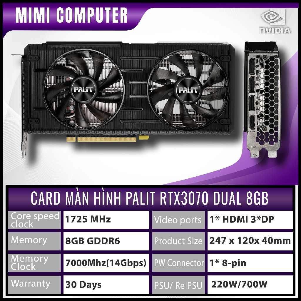VGA RTX 3070 MSI Gaming Trio X Asus Palit Zotac Gainward Phoenix Gaming Pro 8GB LED RGB 2nd no box | BigBuy360 - bigbuy360.vn