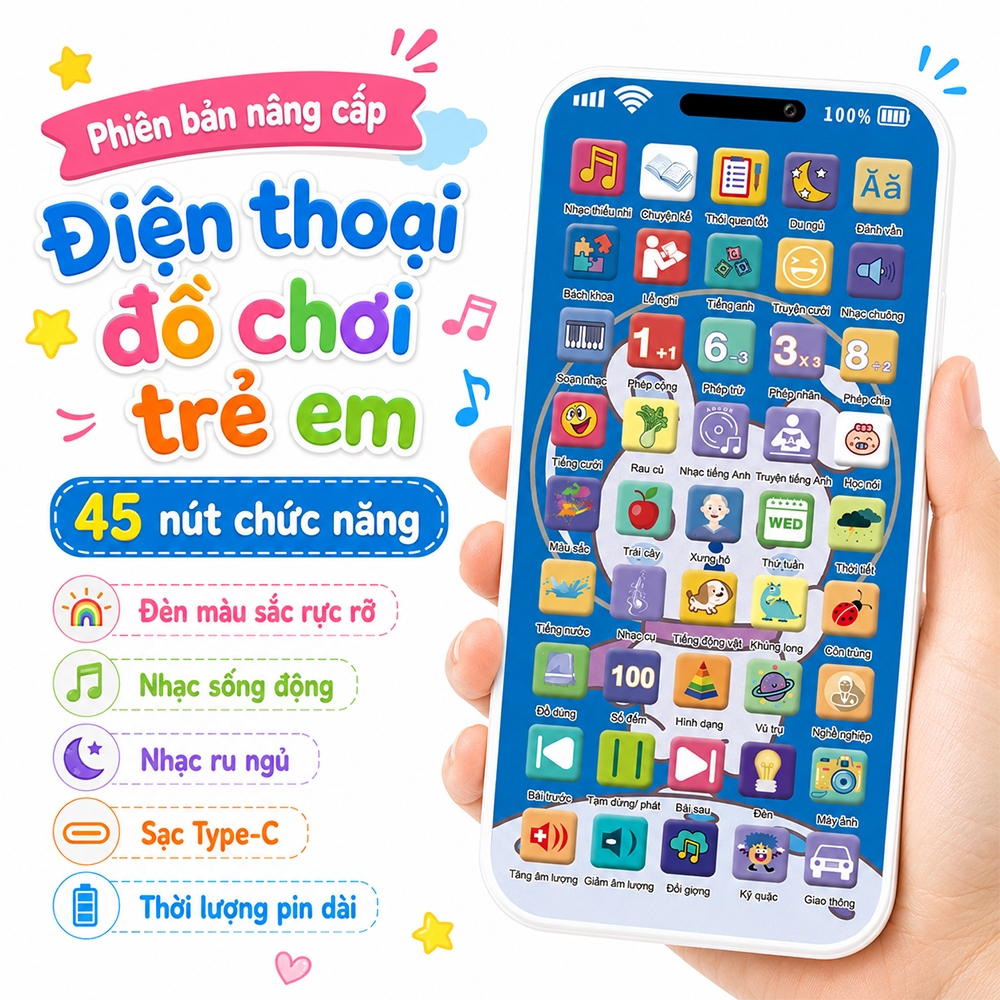 Điện Thoại Đa Năng Cho Trẻ 1-3 Tuổi - Giáo Dục Sớm, Âm Thanh Chuẩn, An Toàn Tuyệt Đối