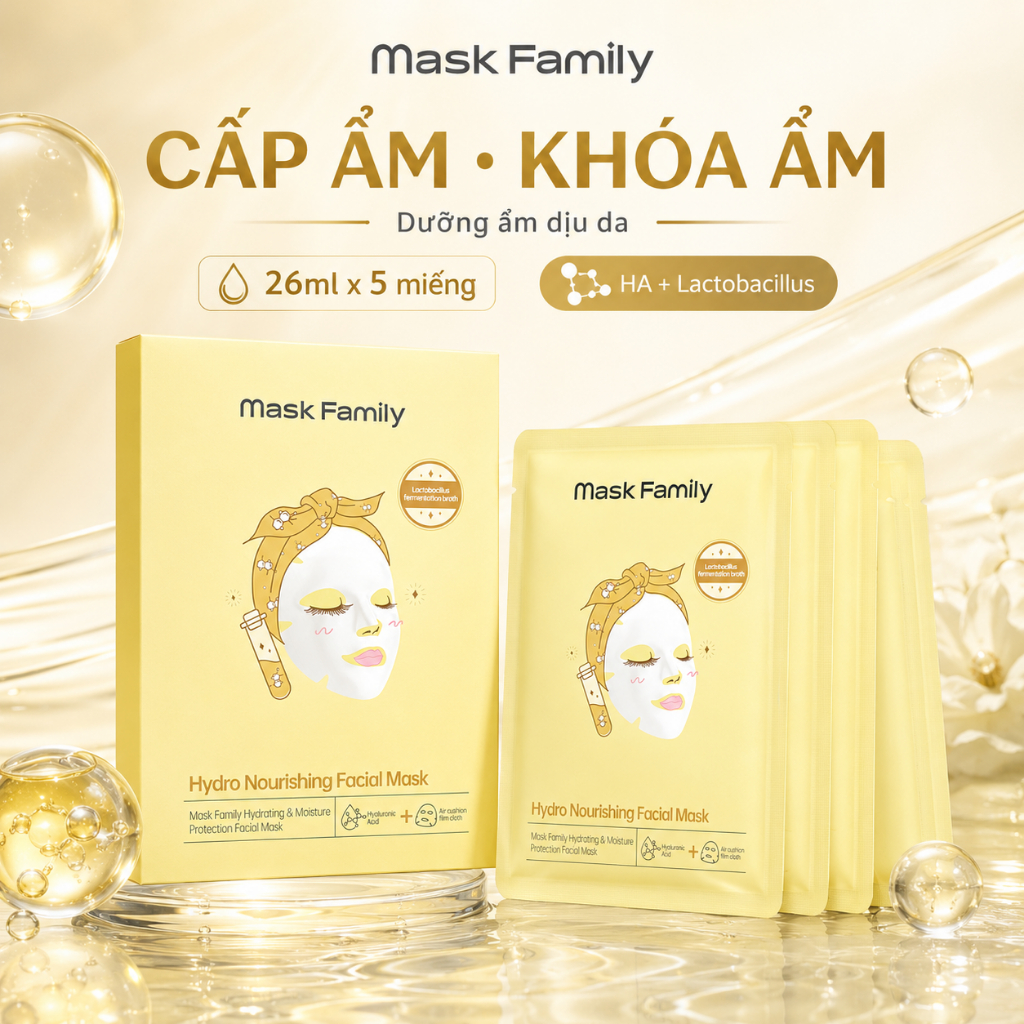 Mặt Nạ Giấy Mask Family Hydro Nourishing Facial Mask Cấp Ẩm Sâu Khóa Ẩm Vượt Trội Cho Da Khô Thiếu Nước (26ml * 5 Miếng)