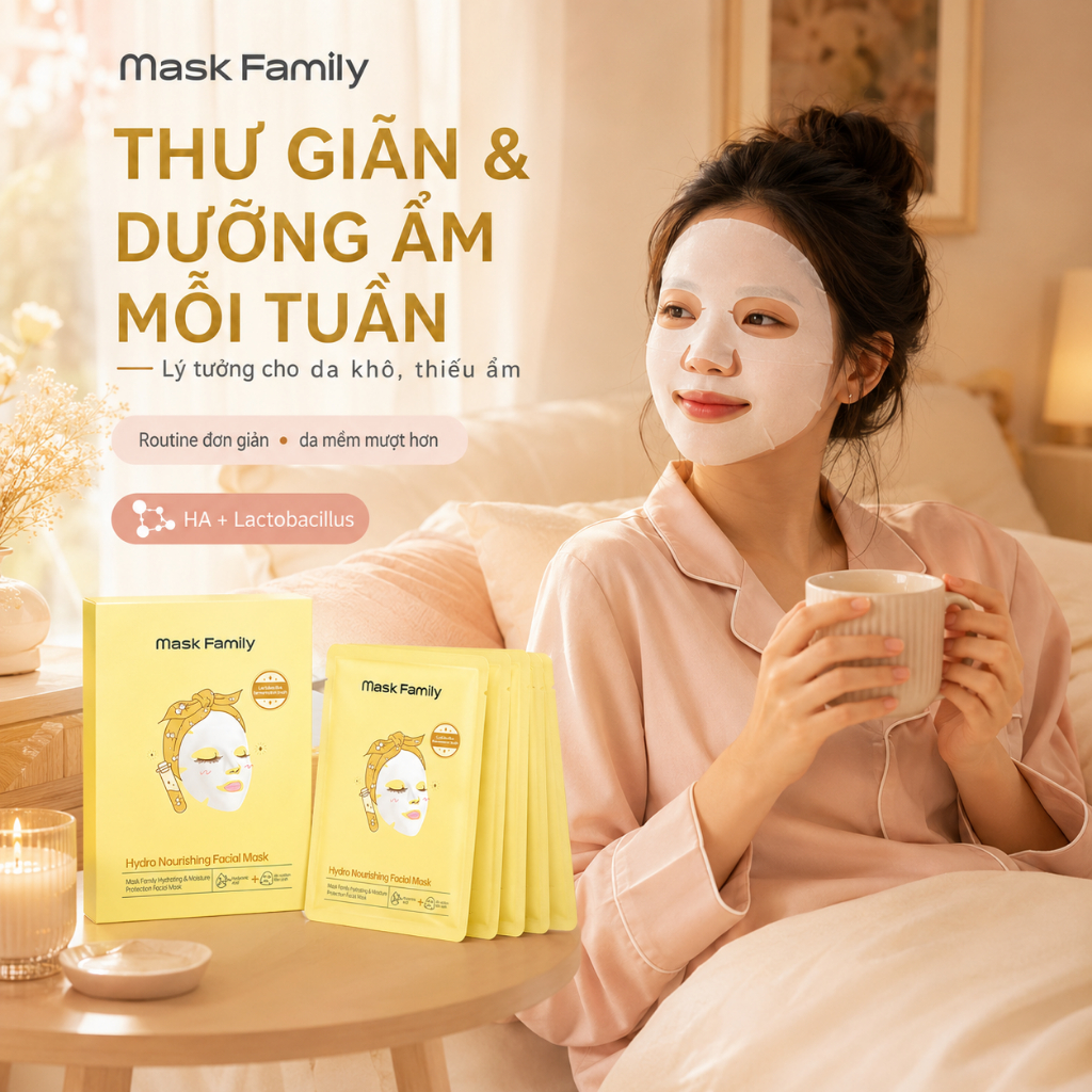 Mặt Nạ Giấy Mask Family Hydro Nourishing Facial Mask Cấp Ẩm Sâu Khóa Ẩm Vượt Trội Cho Da Khô Thiếu Nước (26ml * 5 Miếng)