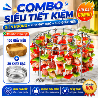 [ INOX 304 ] Combo 24 Xiên Nướng Thịt BBQ, Xiên Thịt Nướng Cho Nồi Chiên Không Dầu, Inox Cao Cấp, An Toàn