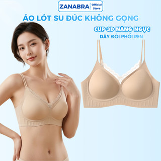 Áo ngực nữ su đúc không gọng cao cấp nâng ngực, Áo lót mút mỏng phối ren xinh xắn ZANABRA A2606