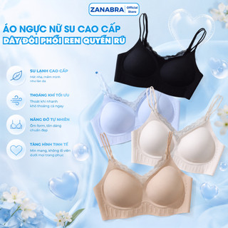 Áo ngực nữ su đúc không gọng cao cấp nâng ngực, Áo lót mút mỏng phối ren xinh xắn ZANABRA A2606