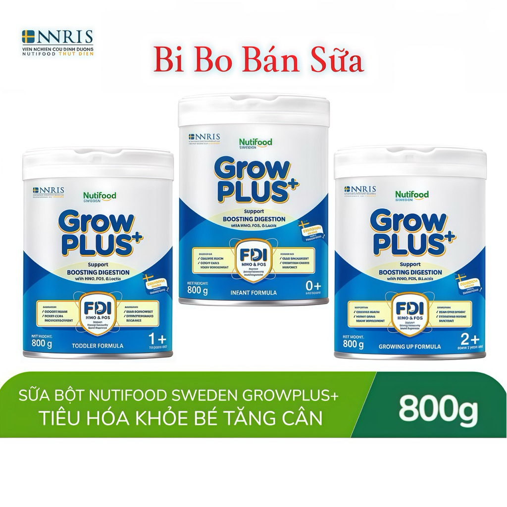 [ĐỦ SỐ] Sữa Bột Nutifood GrowPLUS+ Xanh Nhạt 0+/ 1+/ 2+ Lon 800g [Tiêu Hoá Khoẻ, Bé Tăng Cân]