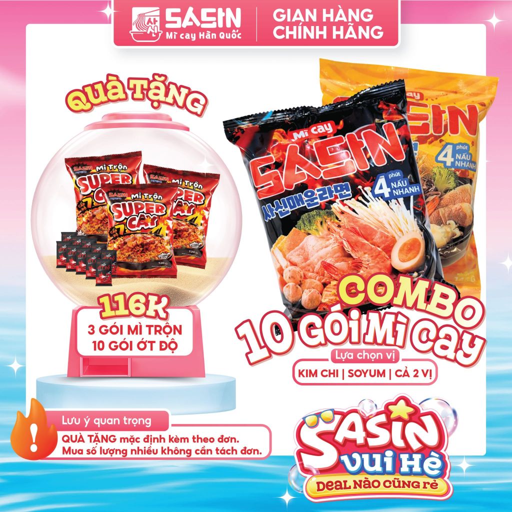 [MUA 10 TẶNG 3] Mì Cay Sasin (Combo 10 gói mì + 10 gói ớt độ) (Chọn vị)