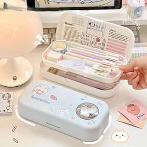 Hộp Bút Nhựa 2 Tầng 3D Đa Năng Tặng Kèm Bảng Sticker Dễ Thương Cho Học Sinh MUN STORE HB2T342