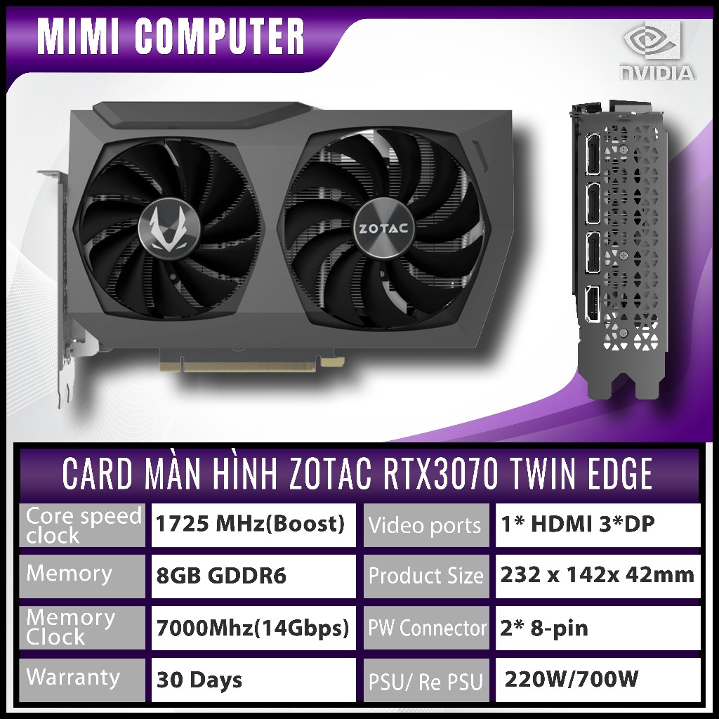 VGA RTX 3070 MSI Gaming Trio X Asus Palit Zotac Gainward Phoenix Gaming Pro 8GB LED RGB 2nd no box | BigBuy360 - bigbuy360.vn