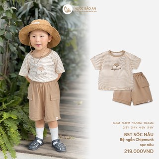 M&B (6M-6Y) Bộ quần áo bé trai cộc tay Chipmunk Sọc Nâu cotton thoáng mát, thấm hút tốt, dễ mặc-SOC