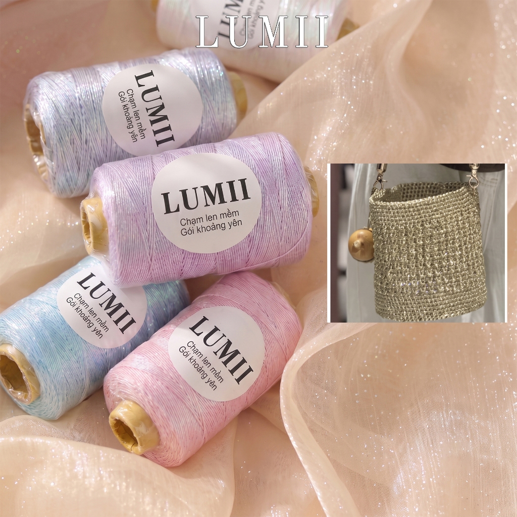 LUMII - Len sợi cao cấp fever bọc kim tuyến ánh kim bling bling chuyên móc túi xách, mũ nón 100g