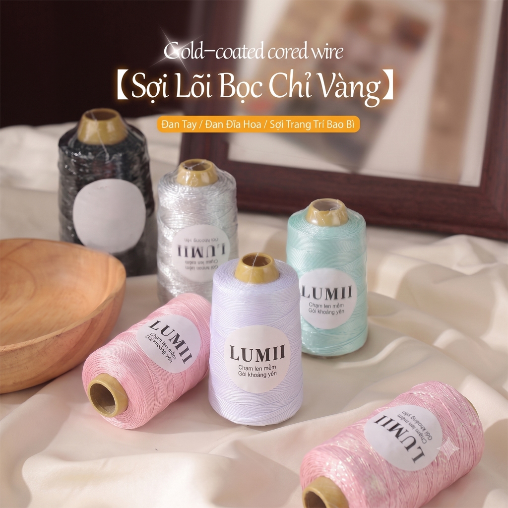 LUMII - Len sợi cao cấp fever bọc kim tuyến ánh kim bling bling chuyên móc túi xách, mũ nón 100g
