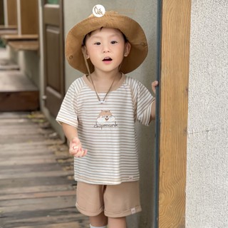 M&B (6M-6Y) Bộ quần áo bé trai cộc tay Chipmunk Sọc Nâu cotton thoáng mát, thấm hút tốt, dễ mặc-SOC