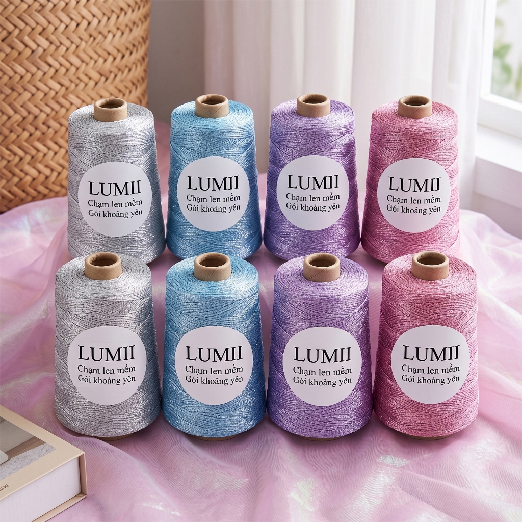 LUMII - Len sợi cao cấp fever bọc kim tuyến ánh kim bling bling chuyên móc túi xách, mũ nón 100g