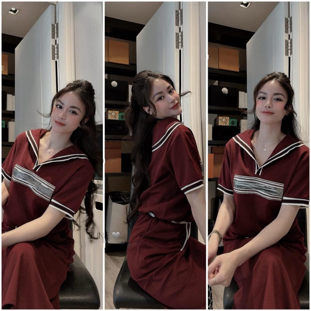 Set đồ nữ cổ thủy thủ kèm chân váy suông dáng dài màu đen thể thao năng động ulzzang HCOM25391