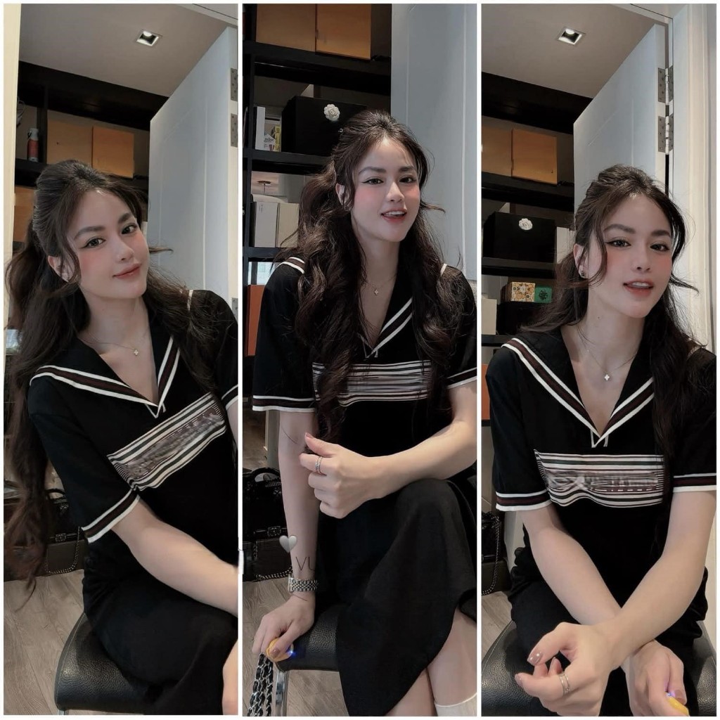 Set đồ nữ cổ thủy thủ kèm chân váy suông dáng dài màu đen thể thao năng động ulzzang HCOM25391
