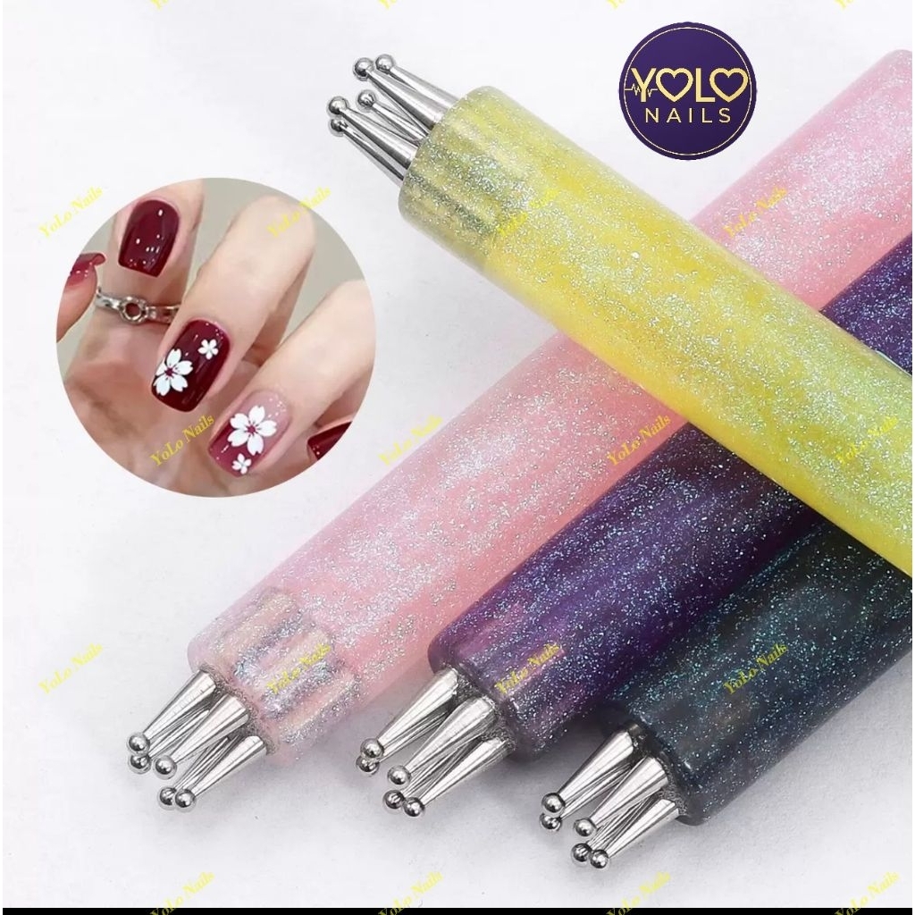 Cây Châm Bi 5in1 Tạo Hình Bông Hoa Trang Trí Nails Nhanh Chóng(Màu Hồng)