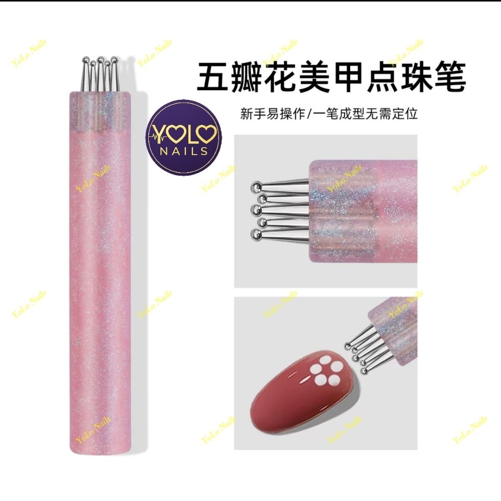 Cây Châm Bi 5in1 Tạo Hình Bông Hoa Trang Trí Nails Nhanh Chóng(Màu Hồng)