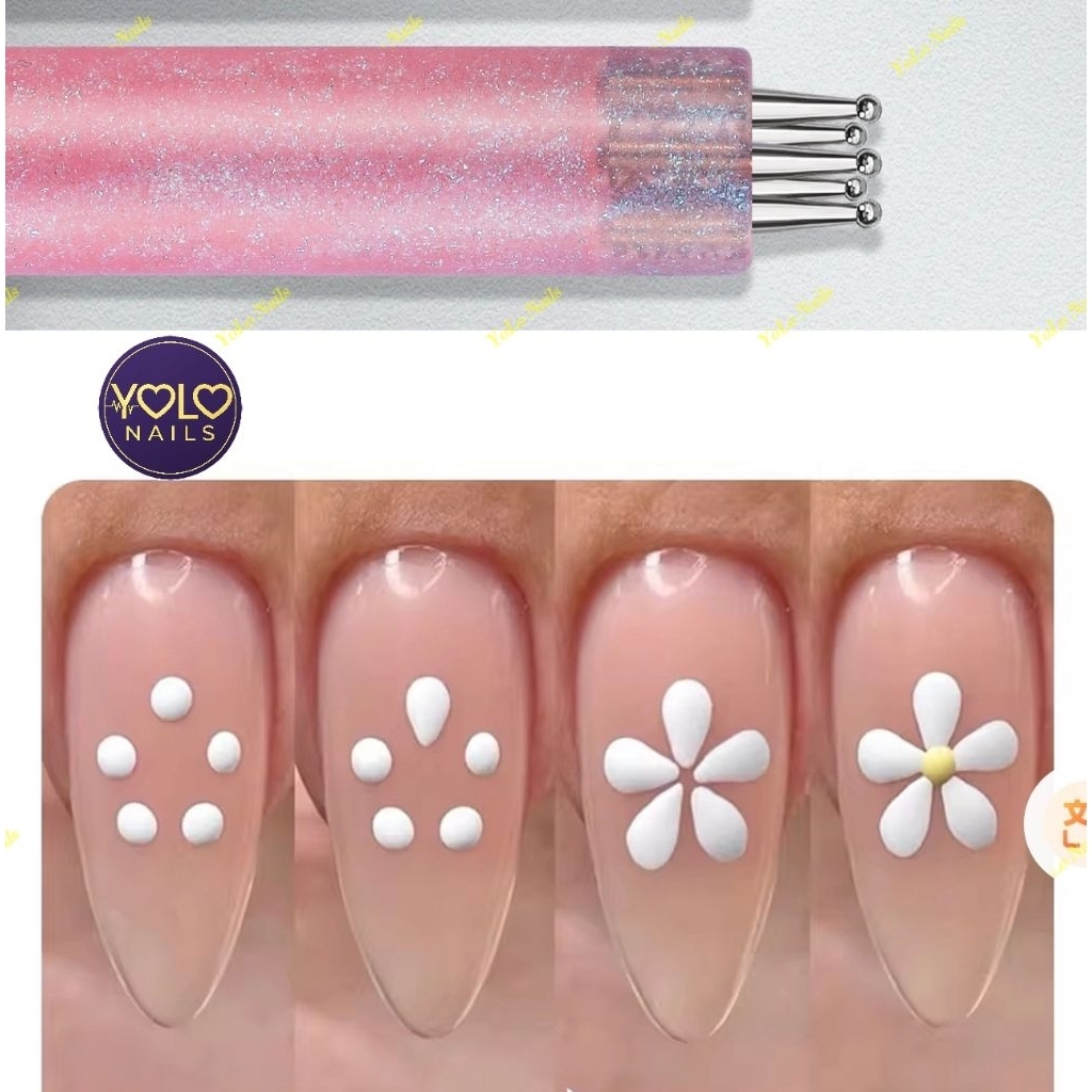 Cây Châm Bi 5in1 Tạo Hình Bông Hoa Trang Trí Nails Nhanh Chóng(Màu Hồng)
