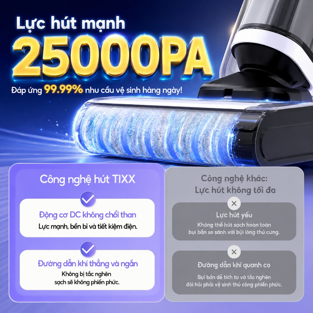TIXX Máy hút bụi lau sàn Lực hút 25000PA Đa năng Tự động vệ sinh máy hút bụi lau nhà