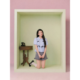 Áo babydoll OLV kiểu nữ đính nơ Kate Striped Puff Sleeve Shirt nhiều màu ngọt ngào trẻ trung
