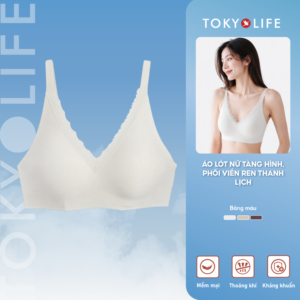 [MUA 2 GIÁ 399K] Áo Lót Nữ Không Gọng TOKYOLIFE Đệm 1.5cm Thoáng Khí Nâng Ngực Nhẹ Phối Ren 40006070